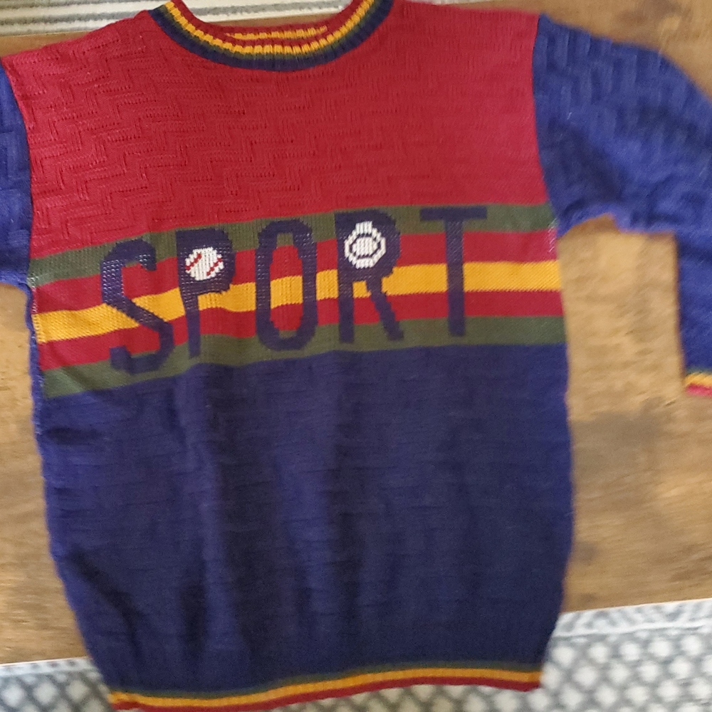 Vintage Kids' Red and Blue Sport Sweater